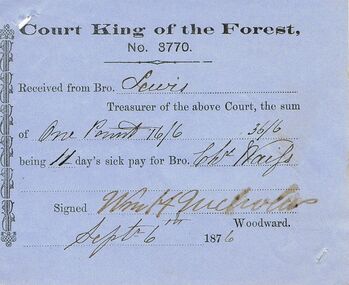 Document - ANCIENT ORDER OF FORESTERS NO 3770 COLLECTION: RECEIPT