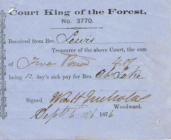 Document - ANCIENT ORDER OF FORESTERS NO 3770 COLLECTION: RECEIPT