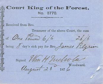 Document - ANCIENT ORDER OF FORESTERS NO 3770 COLLECTION: RECEIPT
