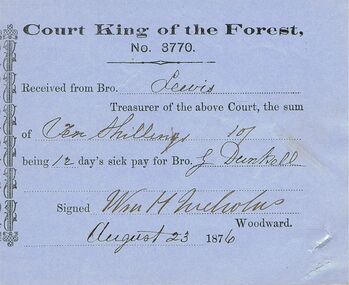 Document - ANCIENT ORDER OF FORESTERS NO 3770 COLLECTION: RECEIPT