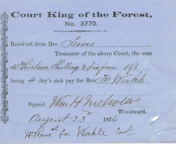 Document - ANCIENT ORDER OF FORESTERS NO 3770 COLLECTION: RECEIPT