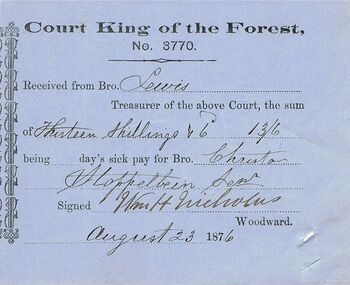 Document - ANCIENT ORDER OF FORESTERS NO 3770 COLLECTION: RECEIPT