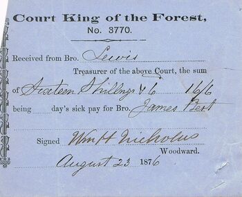 Document - ANCIENT ORDER OF FORESTERS NO 3770 COLLECTION: RECEIPT