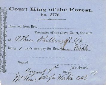 Document - ANCIENT ORDER OF FORESTERS NO 3770 COLLECTION: RECEIPT