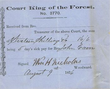 Document - ANCIENT ORDER OF FORESTERS NO 3770 COLLECTION: RECEIPT