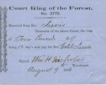 Document - ANCIENT ORDER OF FORESTERS NO 3770 COLLECTION: RECEIPT
