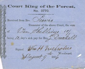 Document - ANCIENT ORDER OF FORESTERS NO 3770 COLLECTION: RECEIPT