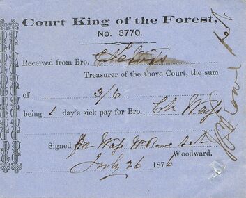 Document - ANCIENT ORDER OF FORESTERS NO 3770 COLLECTION: RECEIPT