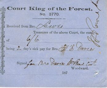 Document - ANCIENT ORDER OF FORESTERS NO 3770 COLLECTION: RECEIPT