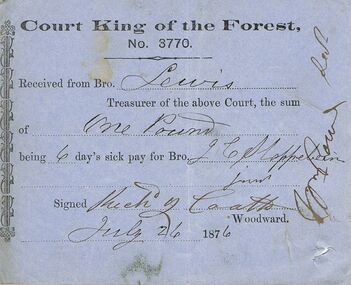 Document - ANCIENT ORDER OF FORESTERS NO 3770 COLLECTION: RECEIPT