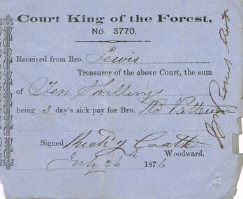 Document - ANCIENT ORDER OF FORESTERS NO 3770 COLLECTION: RECEIPT