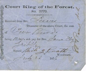 Document - ANCIENT ORDER OF FORESTERS NO 3770 COLLECTION: RECEIPT