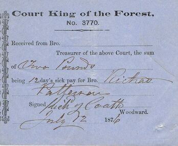 Document - ANCIENT ORDER OF FORESTERS NO 3770 COLLECTION: RECEIPT