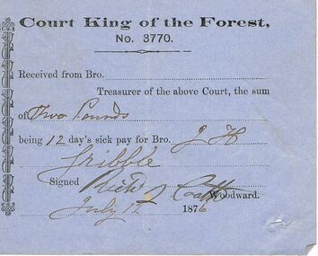 Document - ANCIENT ORDER OF FORESTERS NO 3770 COLLECTION: RECEIPT