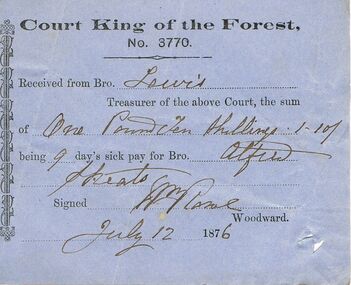 Document - ANCIENT ORDER OF FORESTERS NO 3770 COLLECTION: RECEIPT