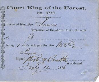 Document - ANCIENT ORDER OF FORESTERS NO 3770 COLLECTION: RECEIPT