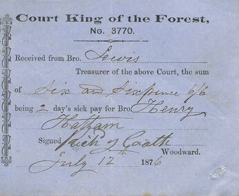 Document - ANCIENT ORDER OF FORESTERS NO 3770 COLLECTION: RECEIPT