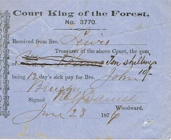 Document - ANCIENT ORDER OF FORESTERS NO 3770 COLLECTION: RECEIPT