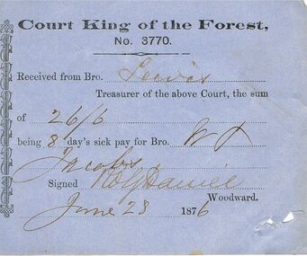 Document - ANCIENT ORDER OF FORESTERS NO 3770 COLLECTION: RECEIPT