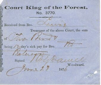 Document - ANCIENT ORDER OF FORESTERS NO 3770 COLLECTION: RECEIPT