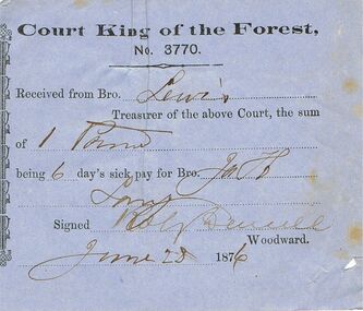 Document - ANCIENT ORDER OF FORESTERS NO 3770 COLLECTION: RECEIPT