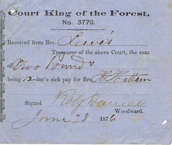 Document - ANCIENT ORDER OF FORESTERS NO 3770 COLLECTION: RECEIPT
