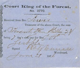 Document - ANCIENT ORDER OF FORESTERS NO 3770 COLLECTION: RECEIPT