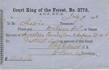 Document - ANCIENT ORDER OF FORESTERS NO 3770 COLLECTION: TO PAY