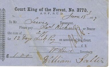 Document - ANCIENT ORDER OF FORESTERS NO 3770 COLLECTION: TO PAY