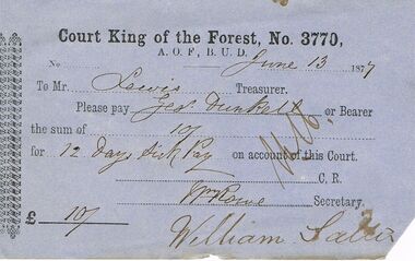 Document - ANCIENT ORDER OF FORESTERS NO 3770 COLLECTION: TO PAY