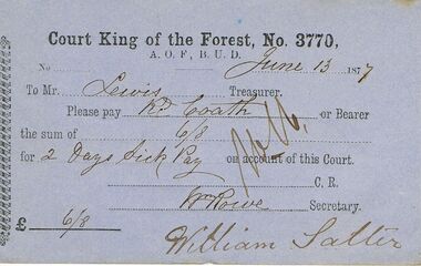 Document - ANCIENT ORDER OF FORESTERS NO 3770 COLLECTION: TO PAY