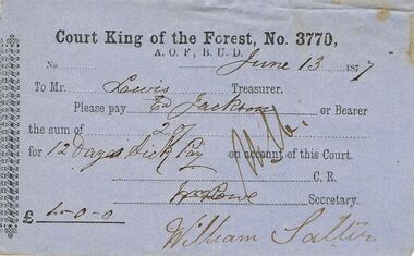 Document - ANCIENT ORDER OF FORESTERS NO 3770 COLLECTION: TO PAY