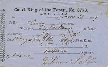 Document - ANCIENT ORDER OF FORESTERS NO 3770 COLLECTION: TO PAY