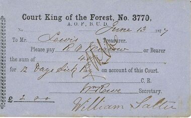 Document - ANCIENT ORDER OF FORESTERS NO 3770 COLLECTION: TO PAY