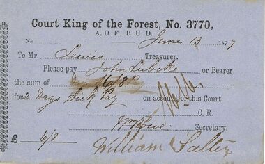 Document - ANCIENT ORDER OF FORESTERS NO 3770 COLLECTION: TO PAY