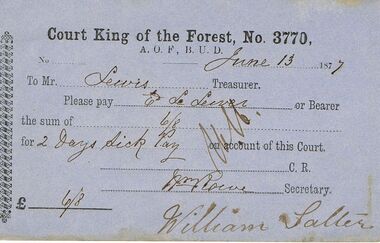 Document - ANCIENT ORDER OF FORESTERS NO 3770 COLLECTION: TO PAY
