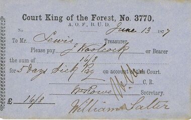 Document - ANCIENT ORDER OF FORESTERS NO 3770 COLLECTION: TO PAY