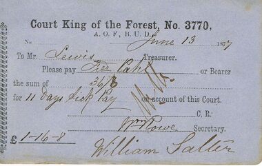 Document - ANCIENT ORDER OF FORESTERS NO 3770 COLLECTION: TO PAY