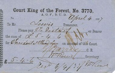 Document - ANCIENT ORDER OF FORESTERS NO 3770 COLLECTION: TO PAY