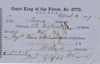 Document - ANCIENT ORDER OF FORESTERS NO 3770 COLLECTION: TO PAY