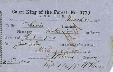 Document - ANCIENT ORDER OF FORESTERS NO 3770 COLLECTION: TO PAY