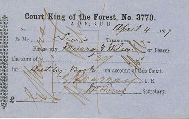 Document - ANCIENT ORDER OF FORESTERS NO 3770 COLLECTION: TO PAY