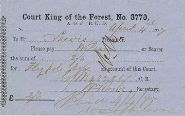 Document - ANCIENT ORDER OF FORESTERS NO 3770 COLLECTION: TO PAY