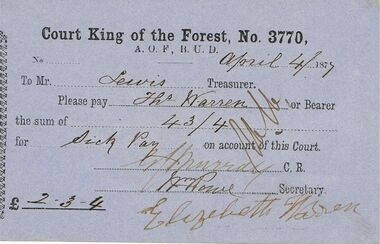 Document - ANCIENT ORDER OF FORESTERS NO 3770 COLLECTION: TO PAY