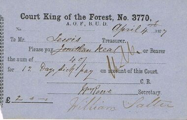 Document - ANCIENT ORDER OF FORESTERS NO 3770 COLLECTION: TO PAY