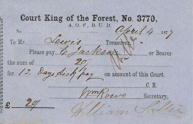 Document - ANCIENT ORDER OF FORESTERS NO 3770 COLLECTION: TO PAY