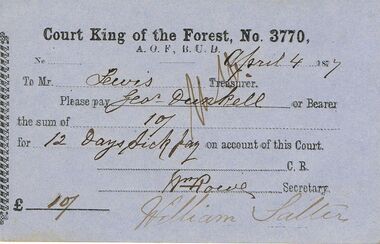 Document - ANCIENT ORDER OF FORESTERS NO 3770 COLLECTION: TO PAY