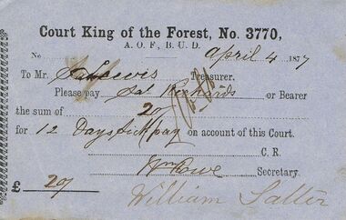 Document - ANCIENT ORDER OF FORESTERS NO 3770 COLLECTION: TO PAY