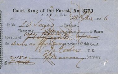 Document - ANCIENT ORDER OF FORESTERS NO 3770 COLLECTION: TO PAY