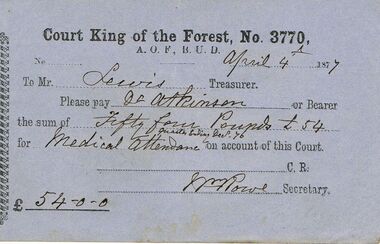 Document - ANCIENT ORDER OF FORESTERS NO 3770 COLLECTION: TO PAY